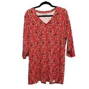 Woman Within size 1X 22/24 red paisley cotton v neck 3/4 sleeve tunic top
